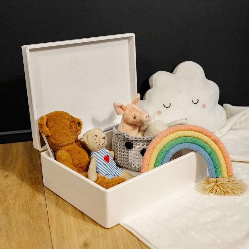 Creative Deco XL White Wooden Box Storage with Hinged Lid | 15.8x11.8x5.5in (+-0.5) | Gift Box for Tool Dog Toy Shoes Clothes Kitchen Storage | Wood Keepsake Chest - Image 2